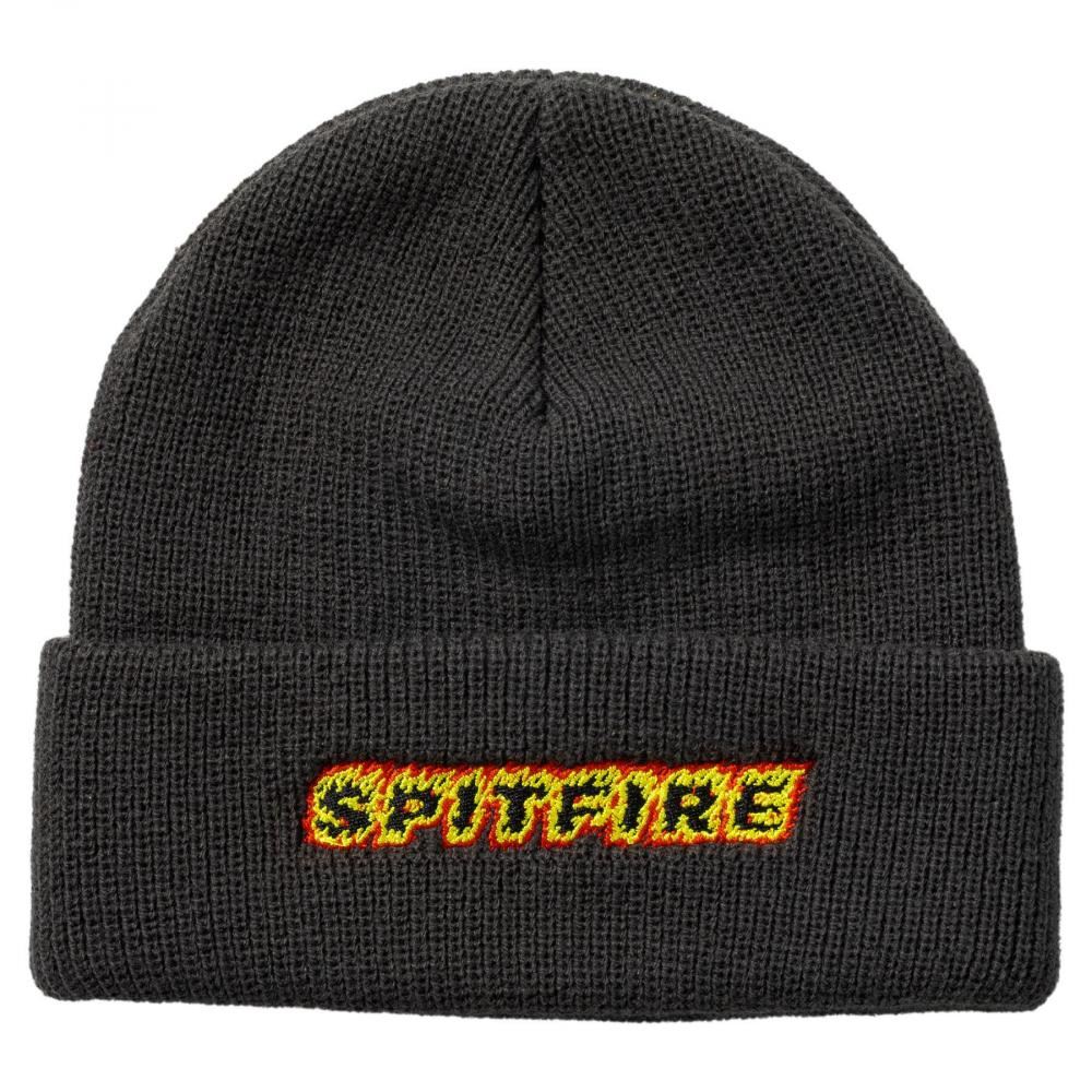Spitfire Beanie Flames Script Charcoal - OSFM
