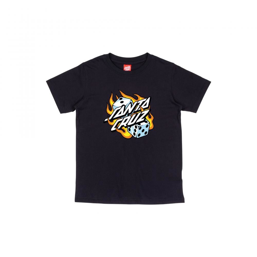 Santa Cruz Youth T-Shirt Youth Flaming Dice Dot T-Shirt - Black