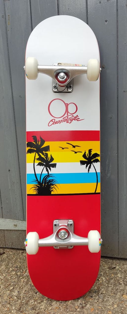 Ocean Pacific Sunset Red/White Complete Skateboard 32" x 8"