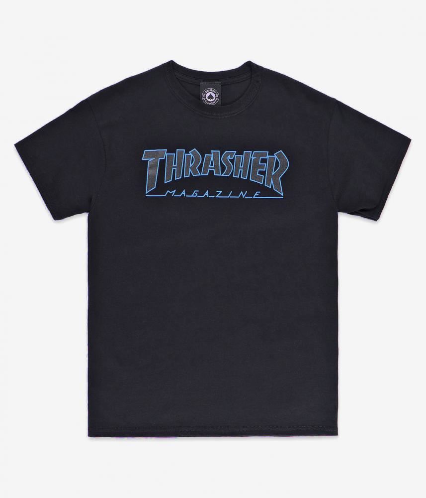 Thrasher T-Shirt Outlined - Black / Black - Skatewarehouse.co.uk