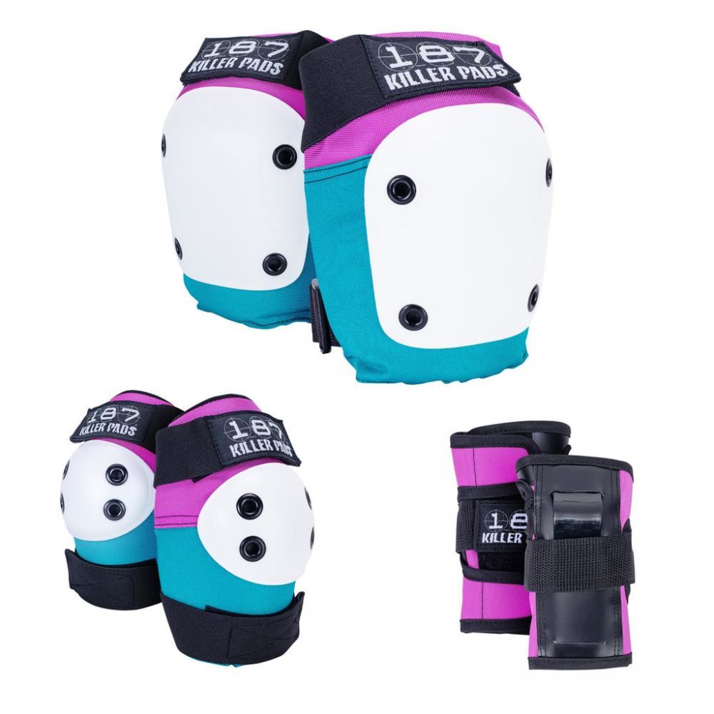 187 Killer Pads Adult Six Pack Set - Pink / Teal - Skatewarehouse.co.uk