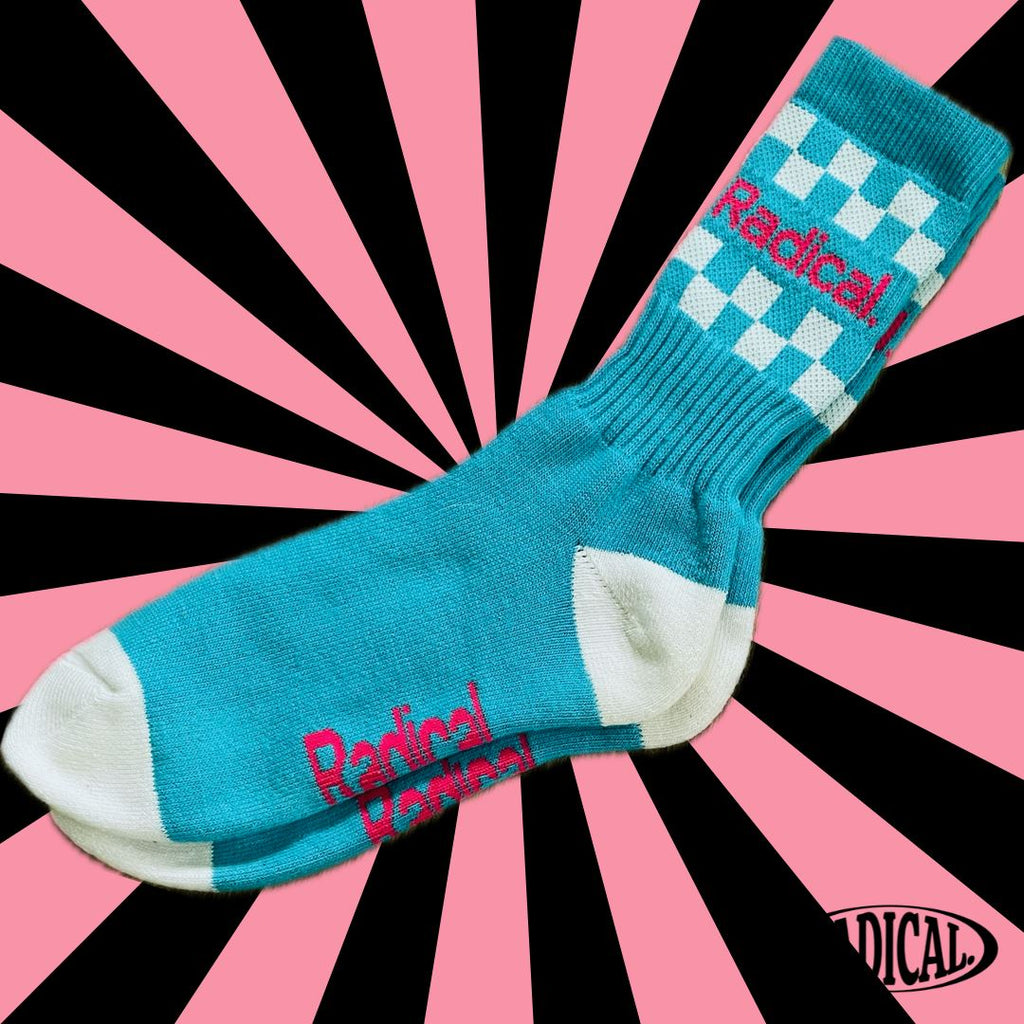 Radical. Rad Check Socks - Blue/Pink/White - UK 8-12