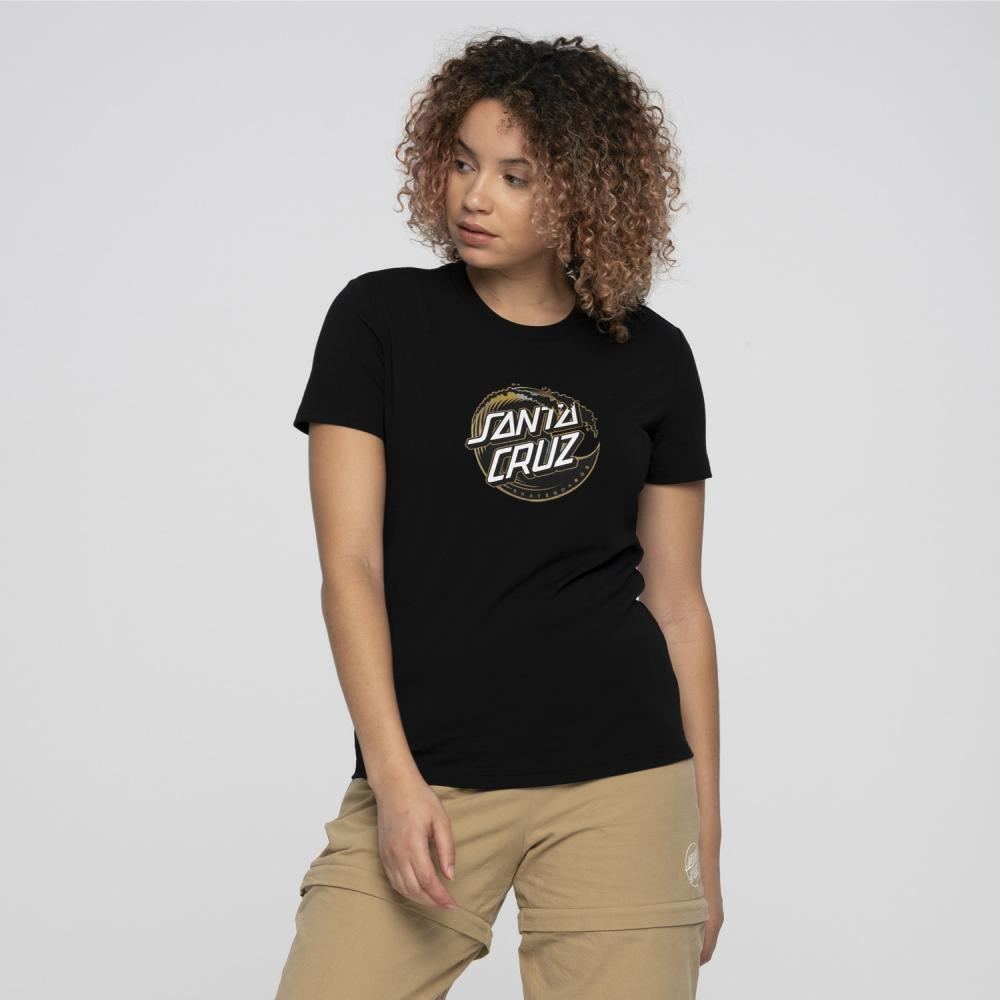 Santa Cruz Womens T-Shirt Holo Wave Dot Front T-Shirt - Black - Skatewarehouse.co.uk