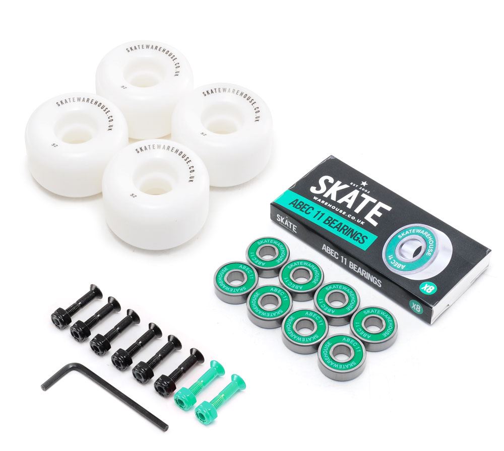 Skatewarehouse Conical Skateboard Wheels & Skatewarehouse ABEC 11 Bearings Pack + Bolts! - Skatewarehouse.co.uk