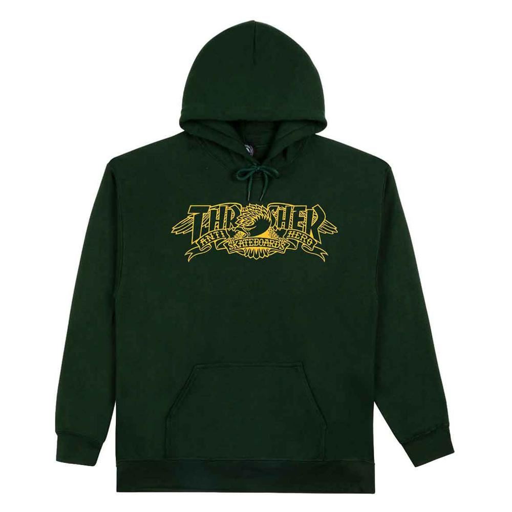 Thrasher X Antihero Hoodie Mag Banner - Forest Green