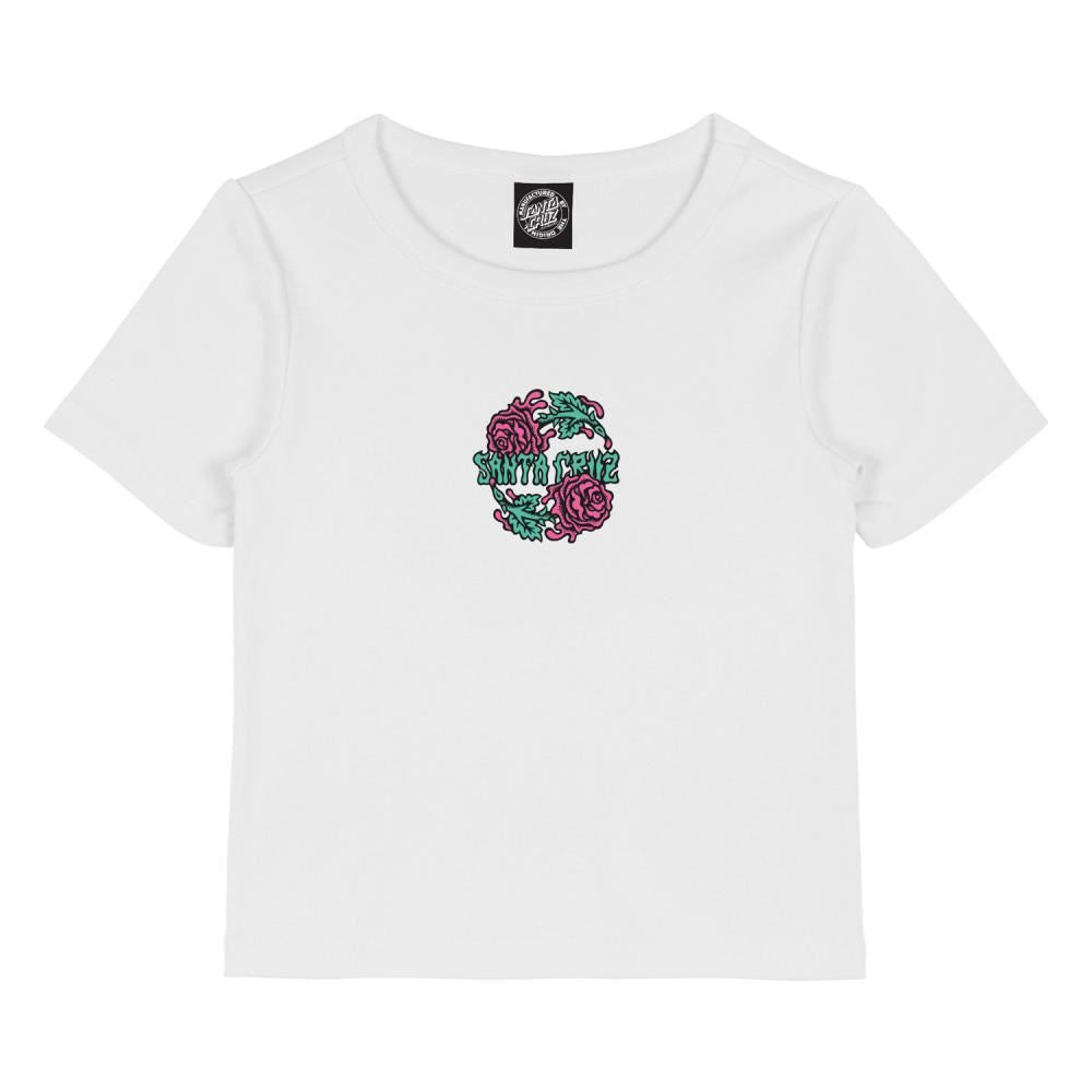 Santa Cruz Womens T-Shirt Dressen Rose Crew Two Front - White