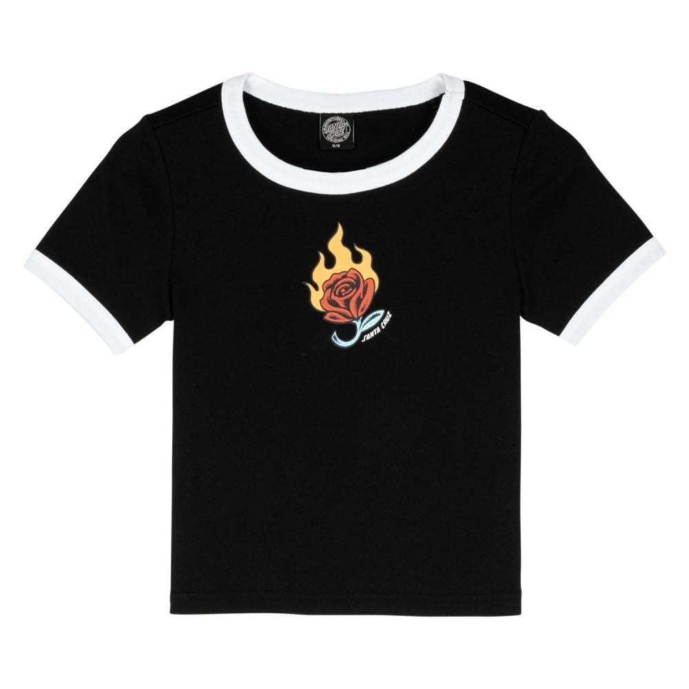 Santa Cruz Womens T-Shirt Lucky Rose Ringer T-Shirt - Black / White