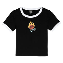 Santa Cruz Womens T-Shirt Lucky Rose Ringer T-Shirt - Black / White