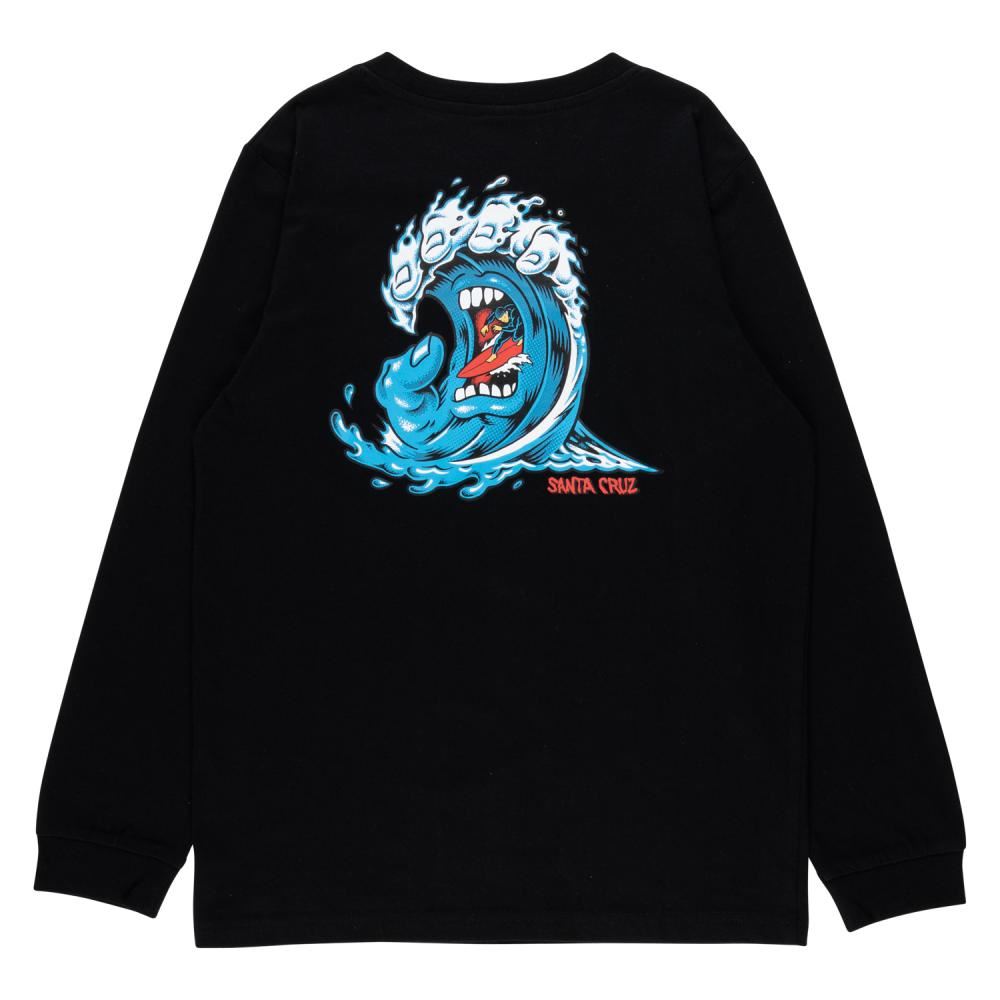 Santa Cruz Youth L/S T-Shirt Youth Screaming Wave - Black - Skatewarehouse.co.uk