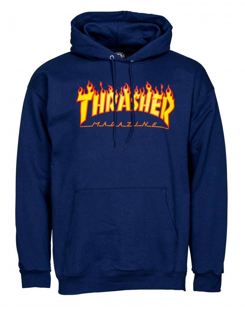 Thrasher Hoody Flame Logo - Navy - Skatewarehouse.co.uk