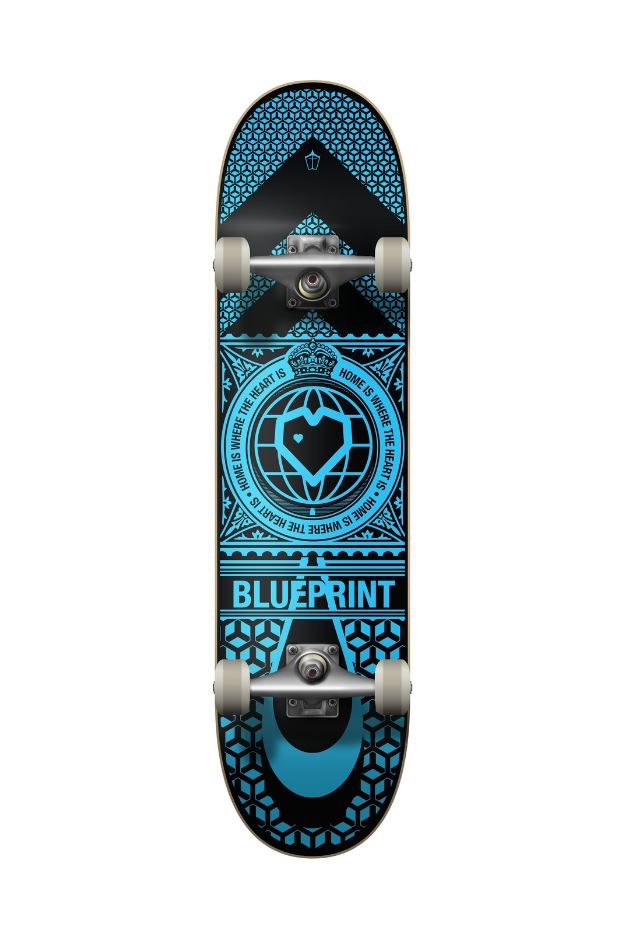 Blueprint Home Soft Top Heart Complete Skateboard  Black/Blue 7.5