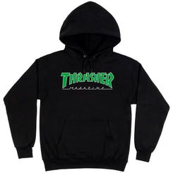 Thrasher Hoody Outlined - Black / Green - Skatewarehouse.co.uk