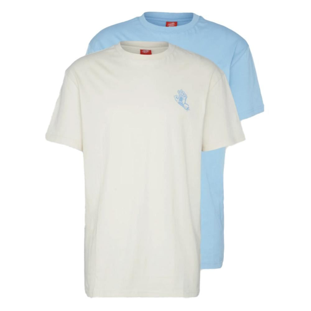 Santa Cruz T-Shirt Mono Hand Chest T-Shirt (2 Pk) - Natural & Ice Blue - Skatewarehouse.co.uk