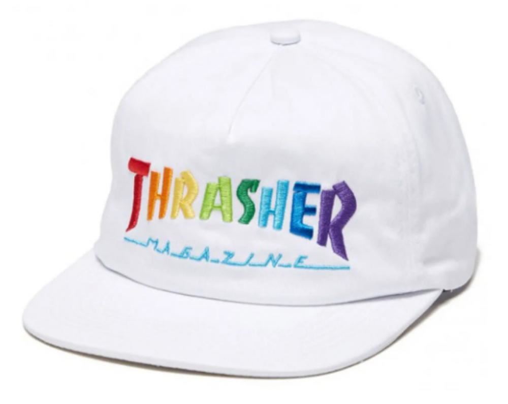 Thrasher Cap Rainbow Mag Snapback - White