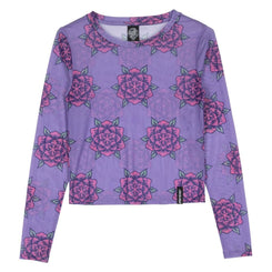 Santa Cruz Womens L/S Top Strip Digi Mesh Top - Purple Flowers