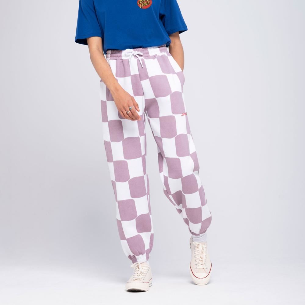 Santa Cruz Womens Pant Strip Sweatpant - Lilac Chalk Check - Skatewarehouse.co.uk