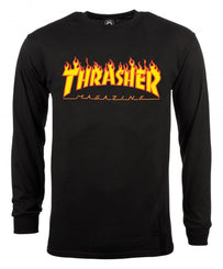 Thrasher Long Sleeve T-Shirt Flame Logo - Black - Skatewarehouse.co.uk