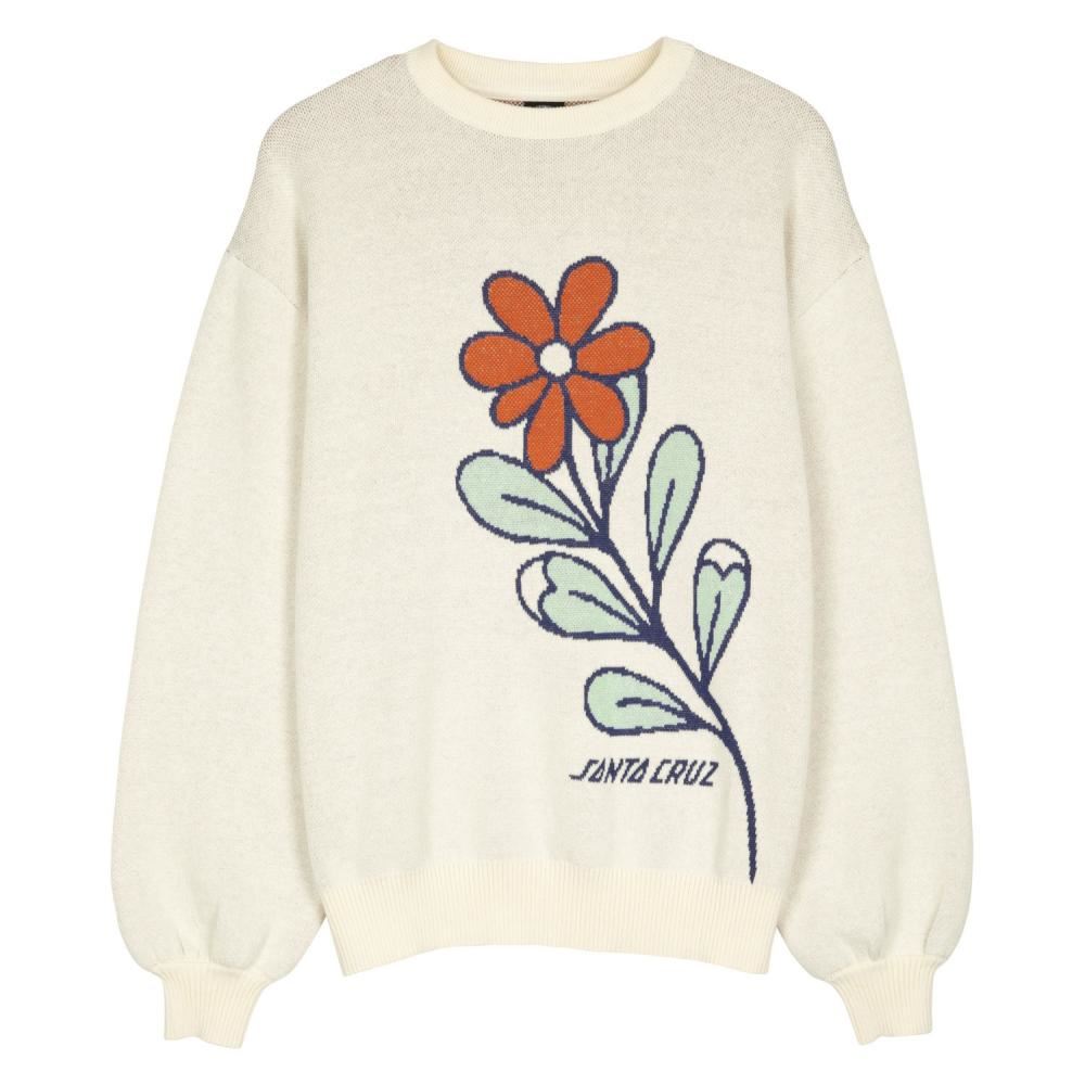 Santa Cruz Womens Knit Crew Bloom Front - Off White
