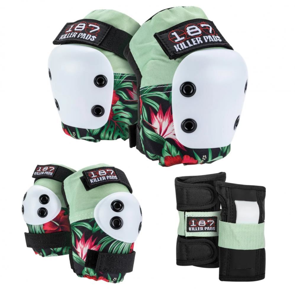 187 Killer Pads Adult Six Pack Set Hibiscus - Pink / Green / Black - Skatewarehouse.co.uk