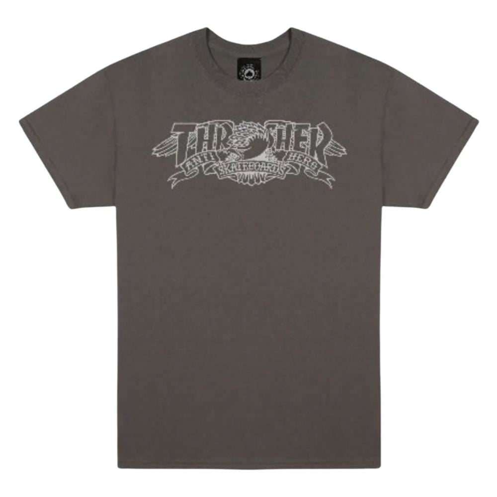 Thrasher X Antihero T-Shirt Mag Banner - Charcoal