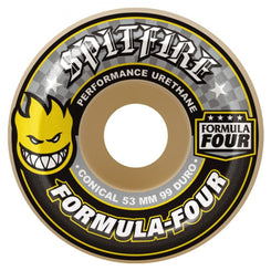 Spitfire Formula Four Skateboard Wheels Conical 99 DU (Yellow print) - Natural