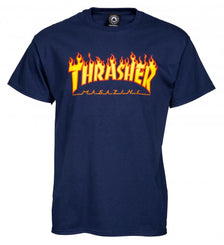 Thrasher T-Shirt Flame Logo - Navy - Skatewarehouse.co.uk