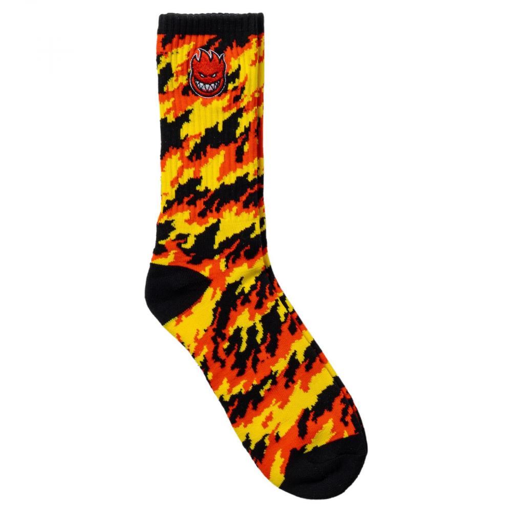 Spitfire Socks Bighead Fill Emb Flames Crew Red / Yellow / Black - OSFM