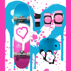 Blueprint Spray Heart Pink /Blue 7.25 Junior Skateboard Bundle