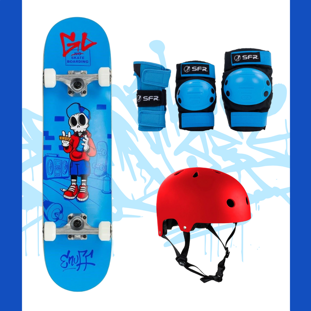 Enuff Skully Blue Kids Junior Complete Skateboard Bundle 7.25