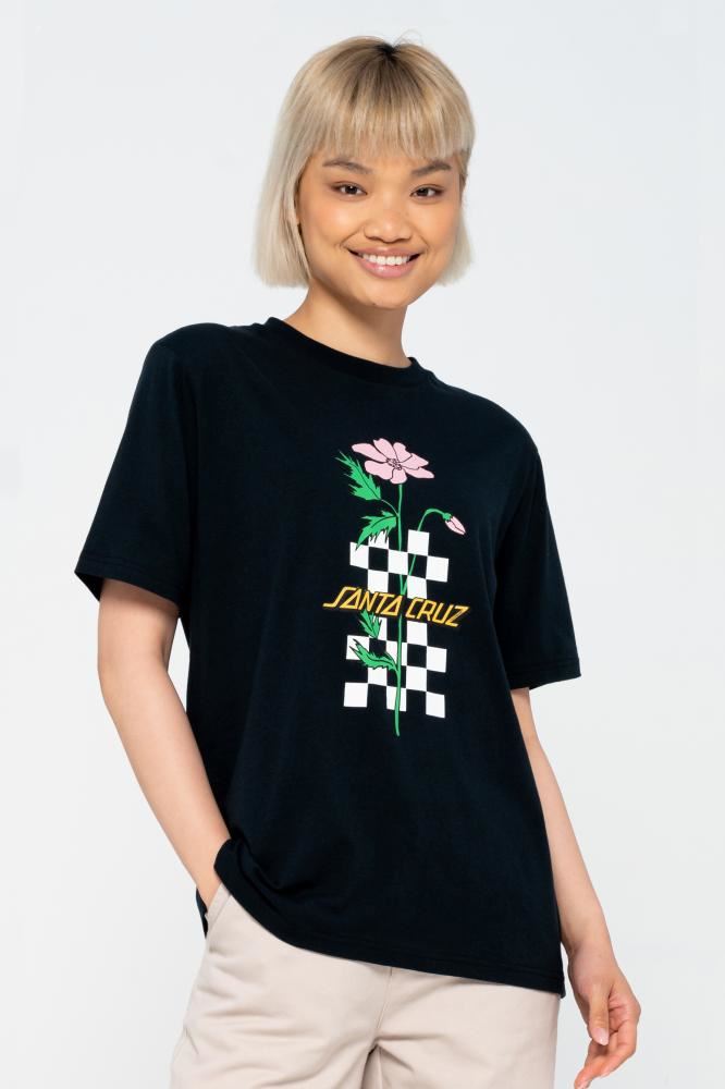 Santa Cruz Womens T-Shirt Checkerbloom Strip T-Shirt - Black - Skatewarehouse.co.uk