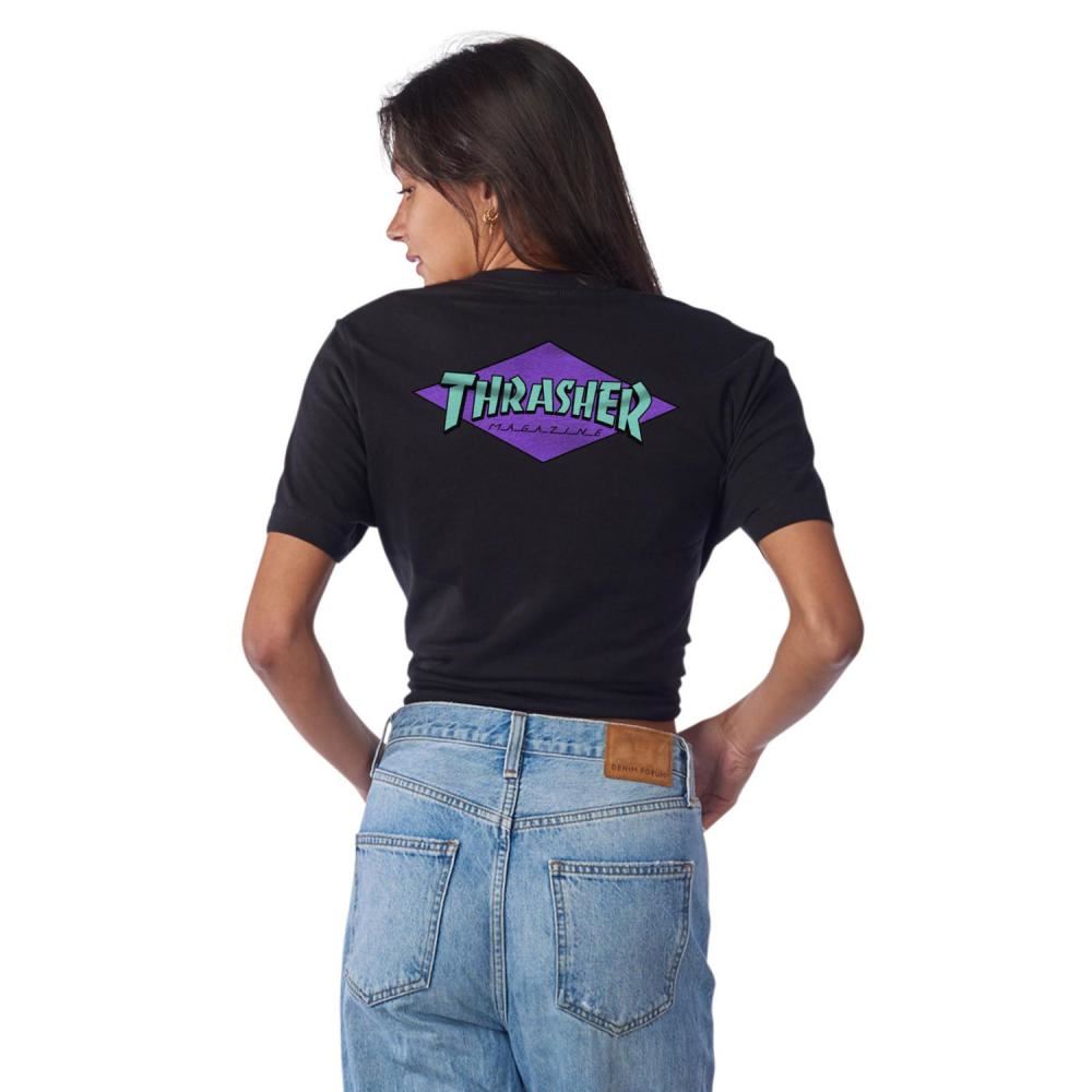 SCR x Thrasher Womens T-Shirt Thrasher Diamond - Black - Skatewarehouse.co.uk