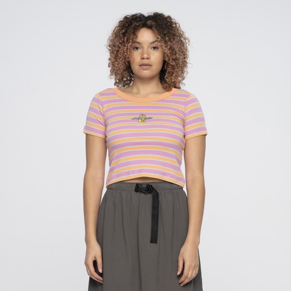 Santa Cruz Womens T-Shirt Peace Strip T-Shirt - Pink / Orange Stripe - Skatewarehouse.co.uk