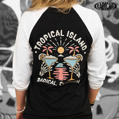 Radical. Tropical Island Unisex Raglan Long Sleeve T-shirt - Black/White