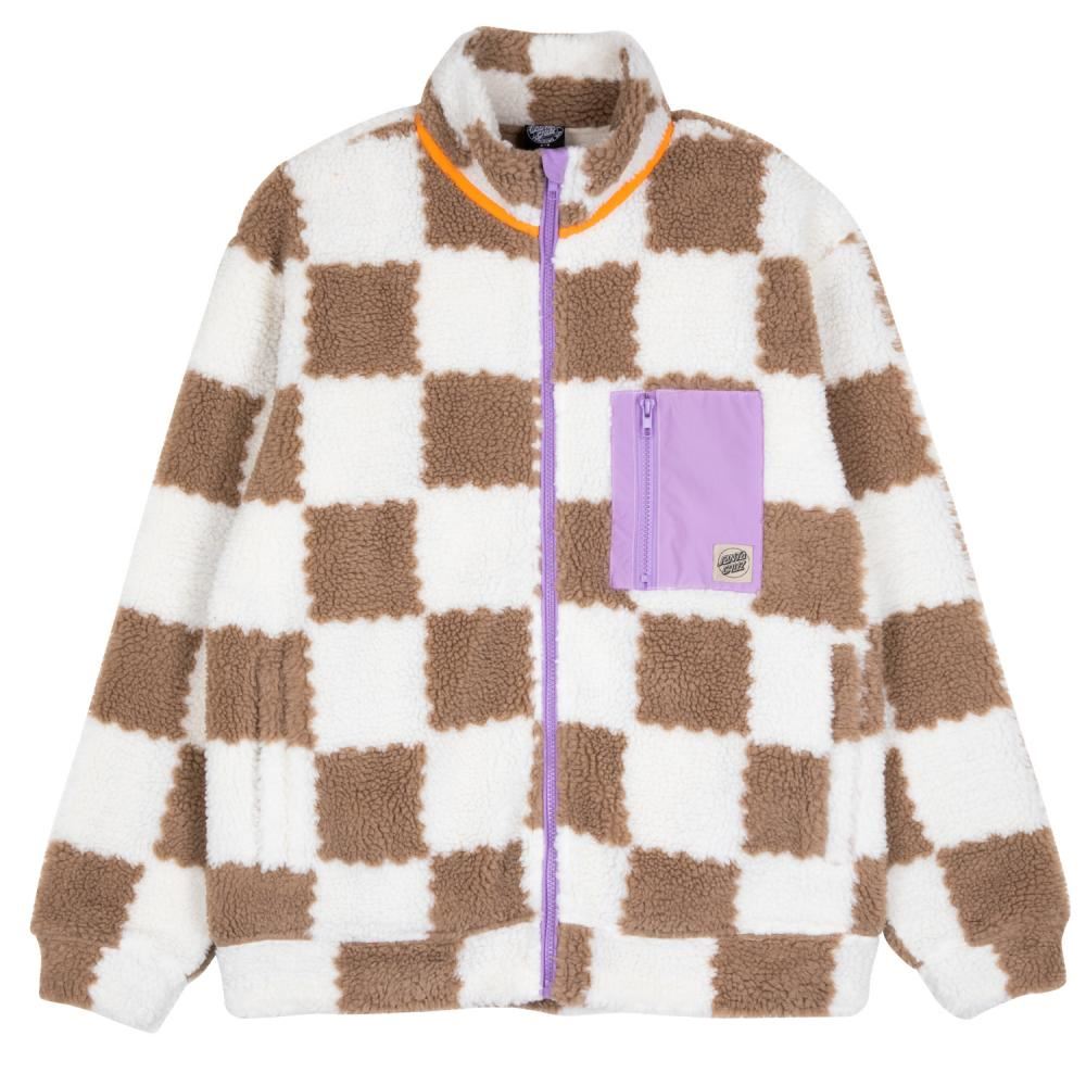 Santa Cruz Womens Jacket Sydney Sherpa Fleece - Brown Checkerboard - Skatewarehouse.co.uk