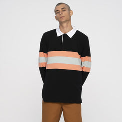 Santa Cruz Longsleeve Polo Vista Strip L/S Polo - Washed Black