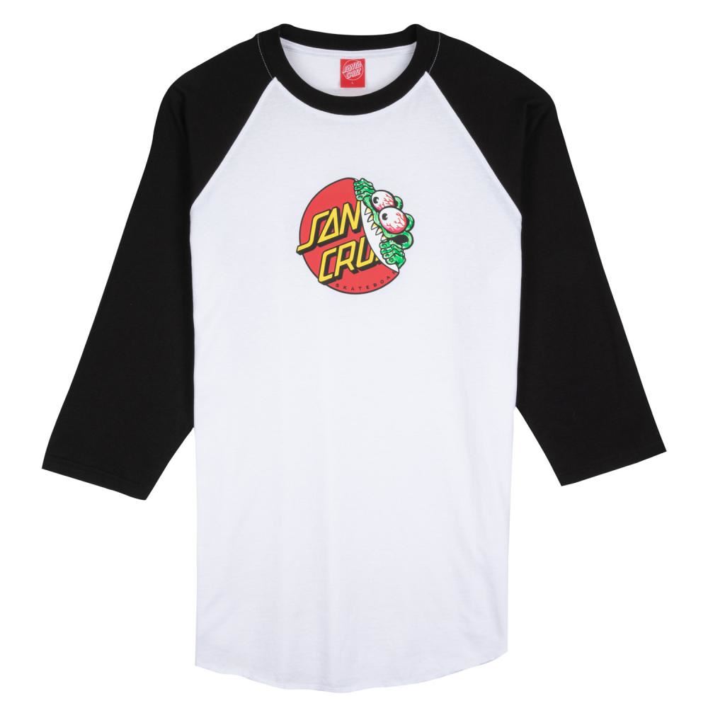 Santa Cruz Top Beware Dot Front Baseball Top - Black / White - Skatewarehouse.co.uk