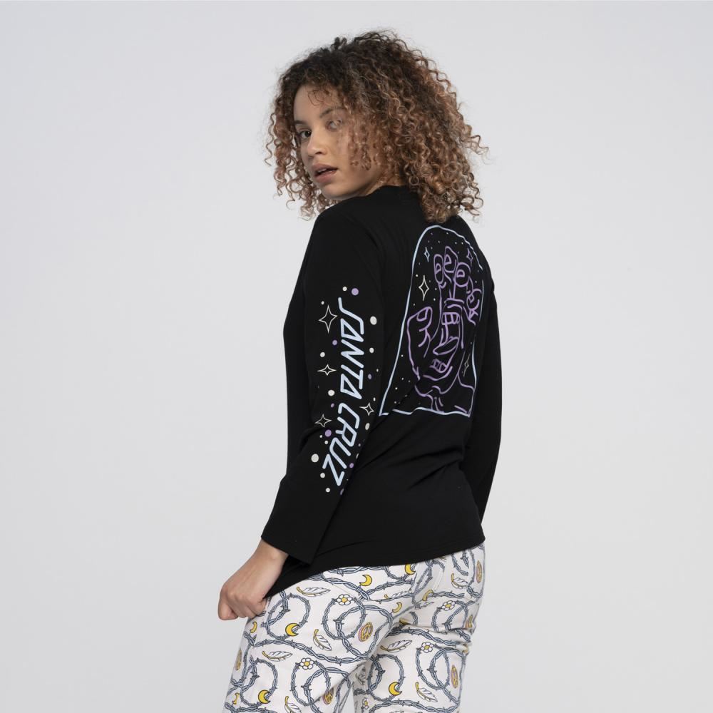 Santa Cruz Womens L/S T-Shirt Moon Ray Hand L/S T-Shirt - Black - Skatewarehouse.co.uk