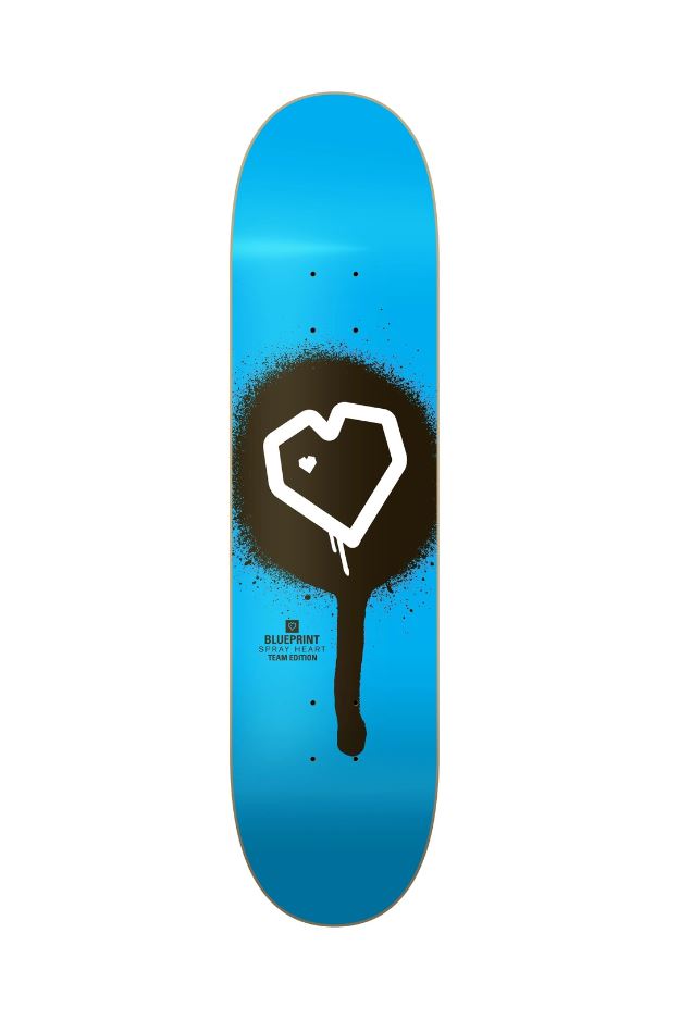 Blueprint Spray Heart Skateboard Deck Blue 8"