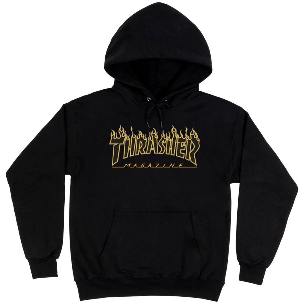 Thrasher Hoody Flame Hood - Black / Yellow - Skatewarehouse.co.uk