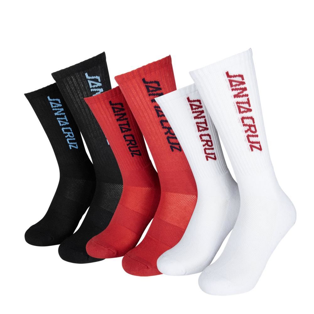 Santa Cruz Socks Strip (3 Pack) Red / White / Black - 8-11