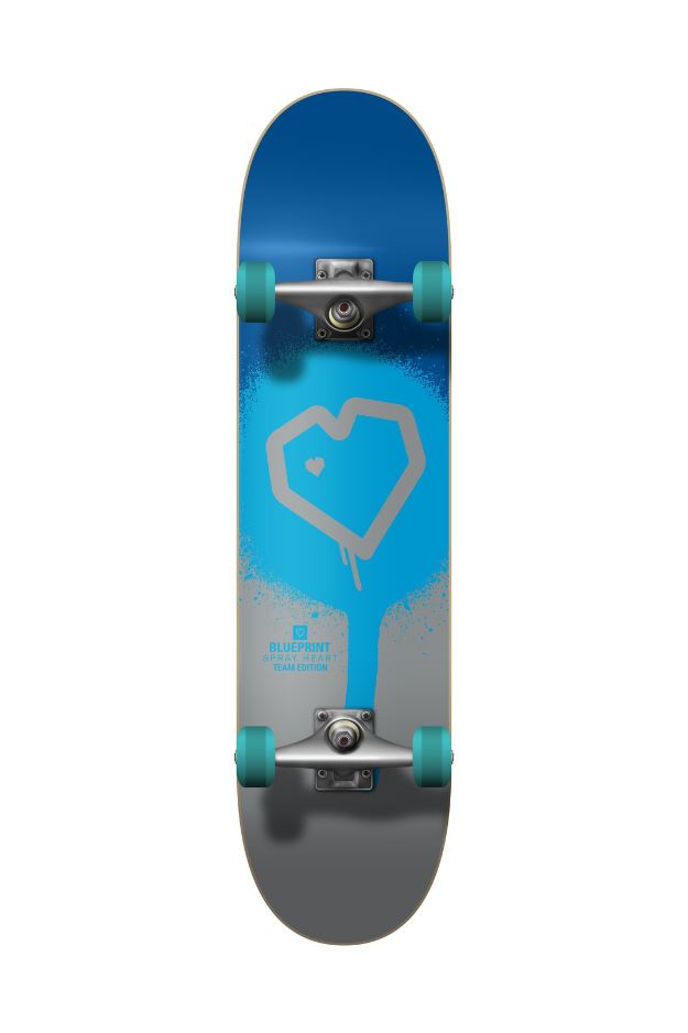 Blueprint Spray Heart Blue/Silver  Complete Skateboard - 7.5"