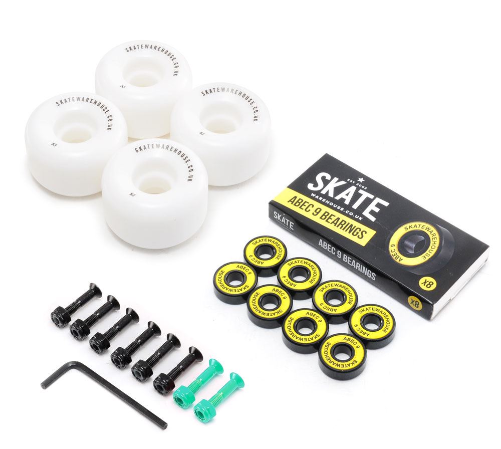 Skatewarehouse Conical Skateboard Wheels & Skatewarehouse ABEC 9 Bearings Pack + Bolts! - Skatewarehouse.co.uk